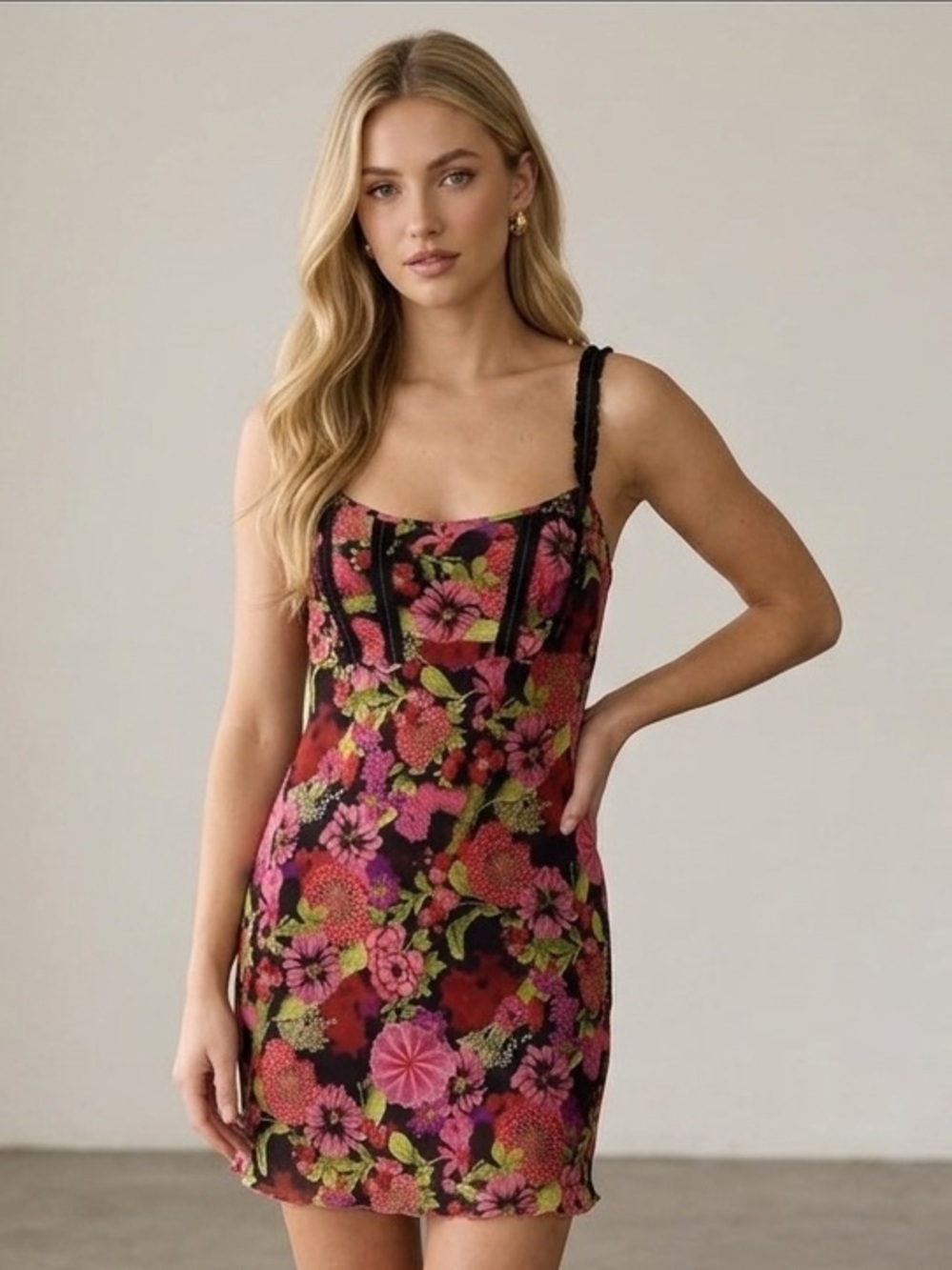 Natori Vintage Floral Chemise in Pink and Black